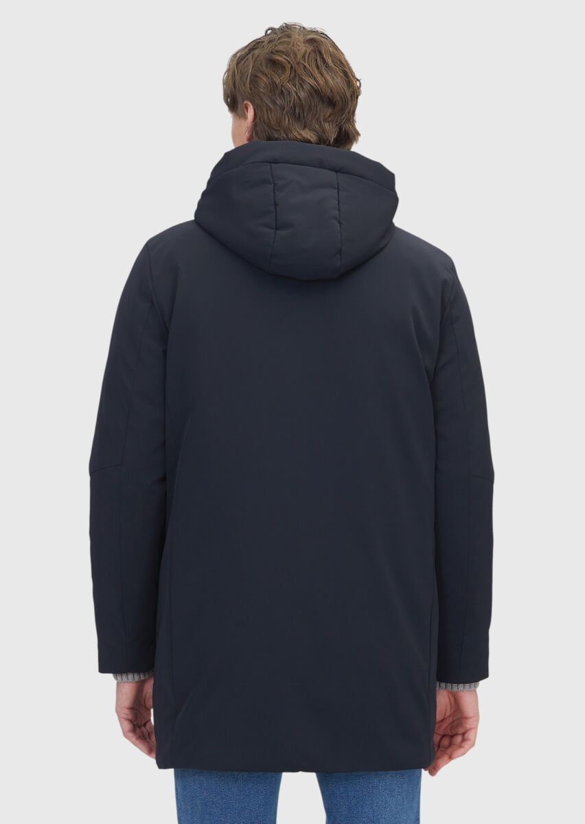 Black Regular Fit Hooded Casual Weaving Coat - 7