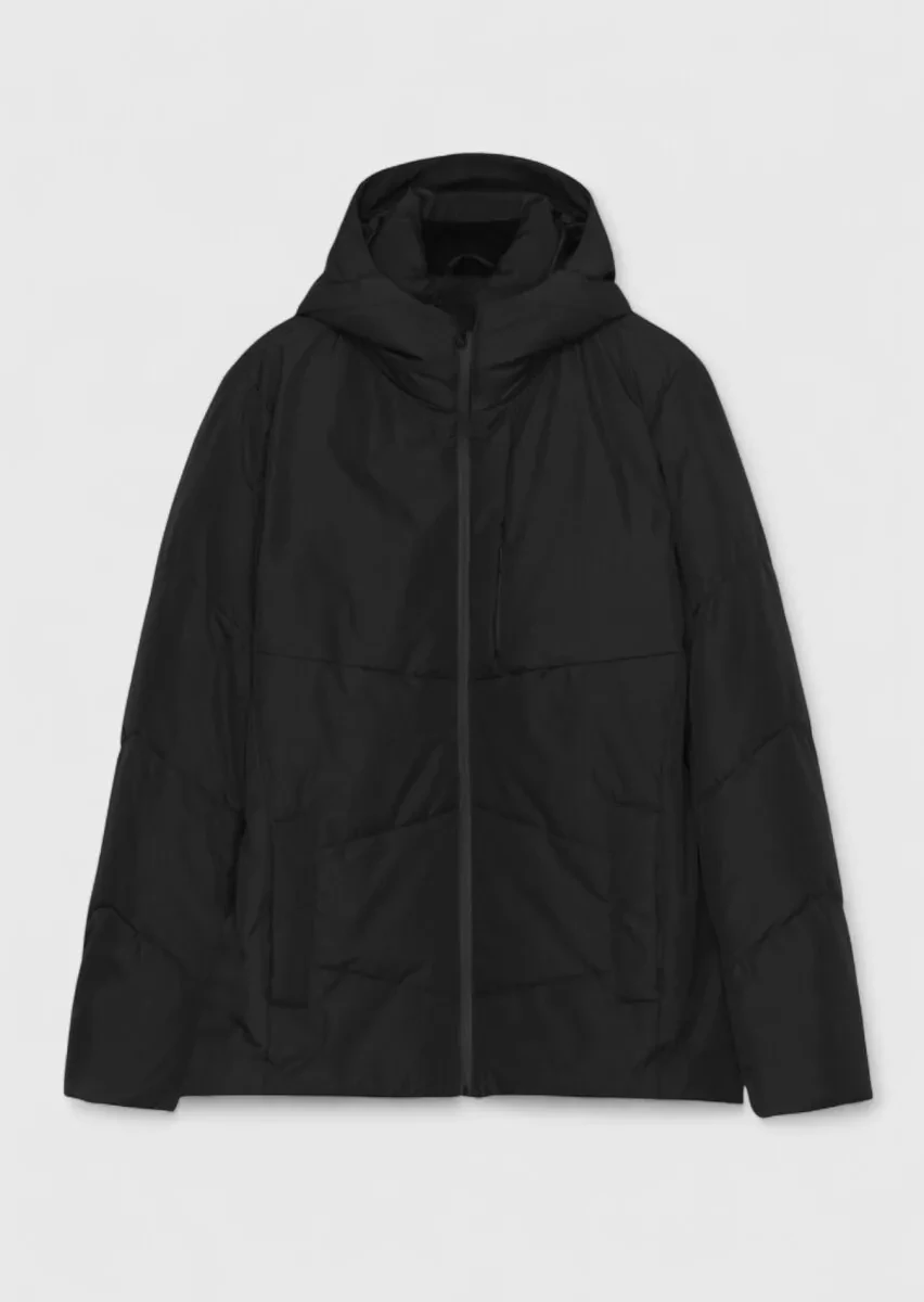 Black Regular Fit Hooded Casual Weaving Coat - 1