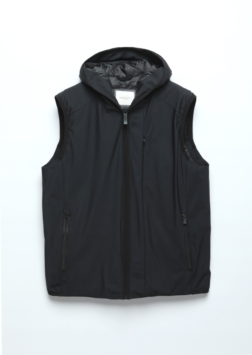 Black Regular Fit Hooded Casual Weaving Puffer Vest - 7
