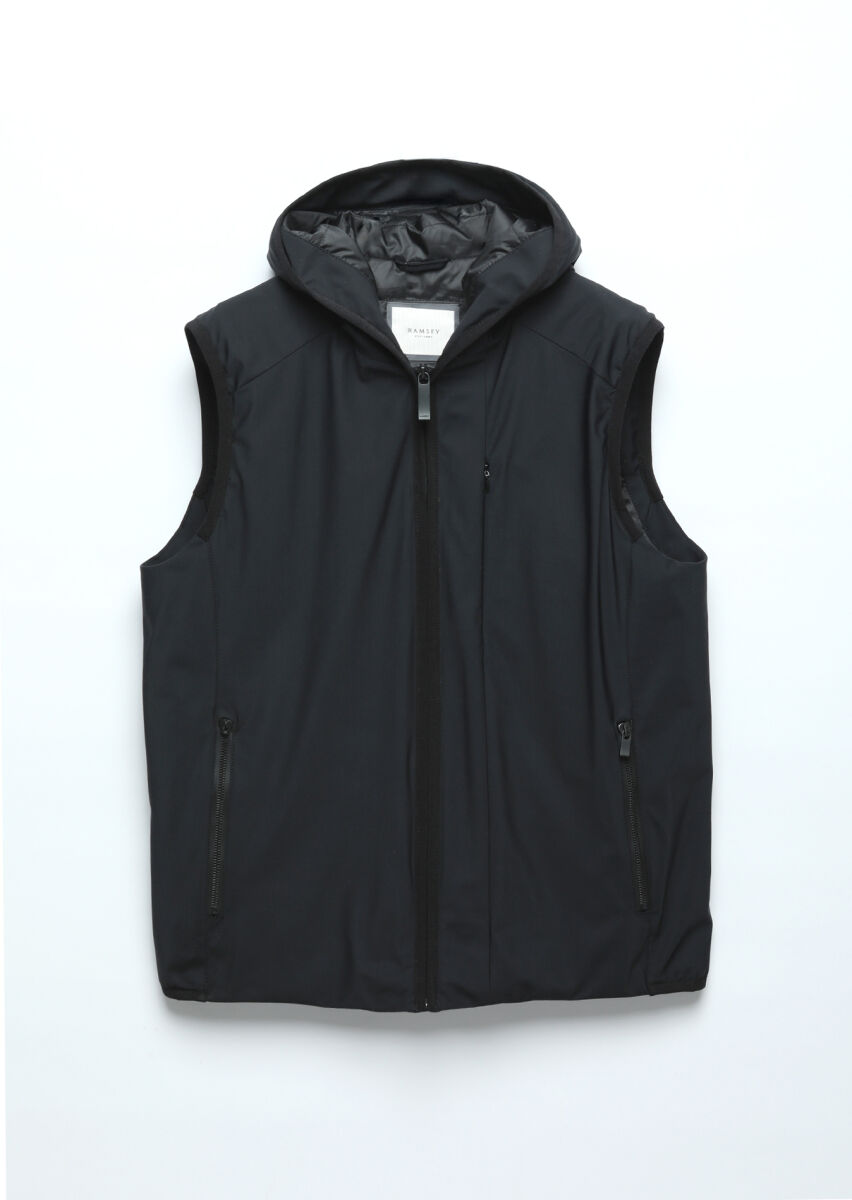 Black Regular Fit Hooded Casual Weaving Puffer Vest - 7