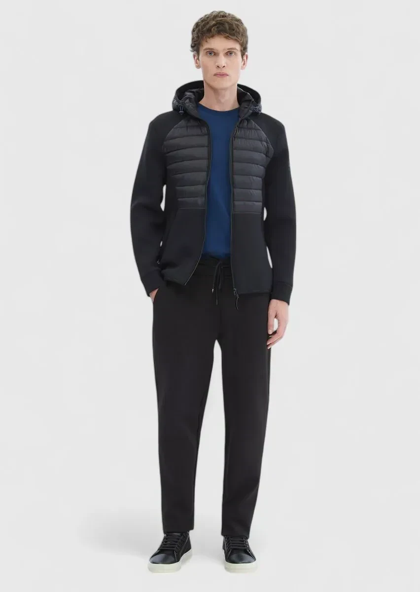 Black Regular Fit Hooded Denim Weaving Coat - 2