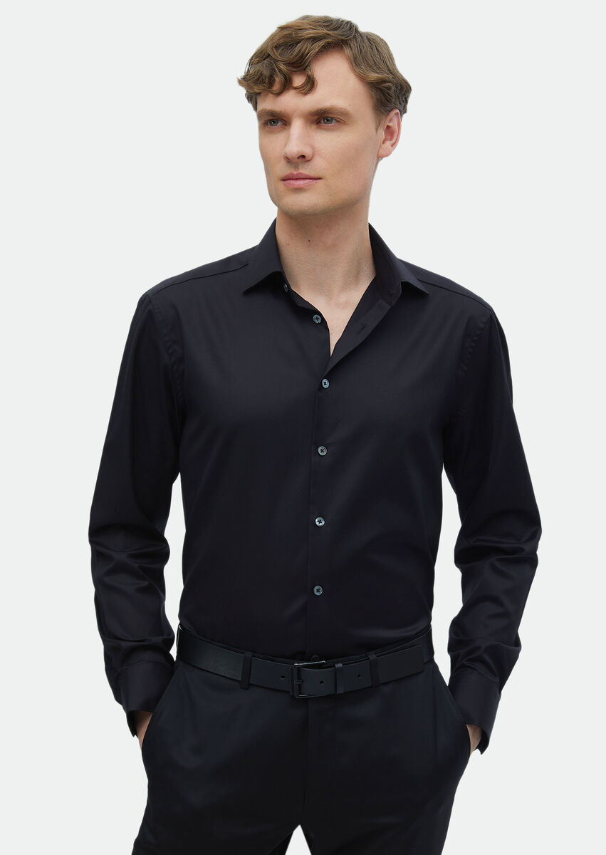 Black Regular Fit Non Iron Weaving Classical 100% Cotton Shirt - 1