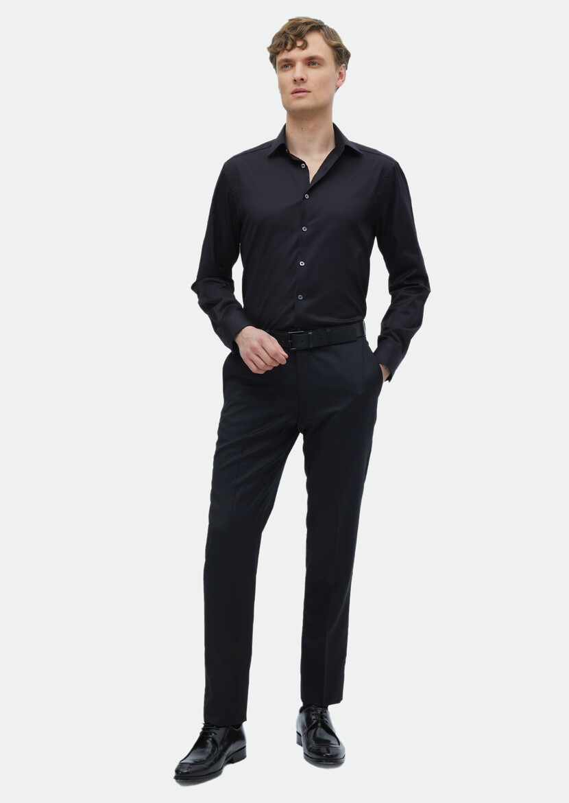 Black Regular Fit Non Iron Weaving Classical 100% Cotton Shirt - 2