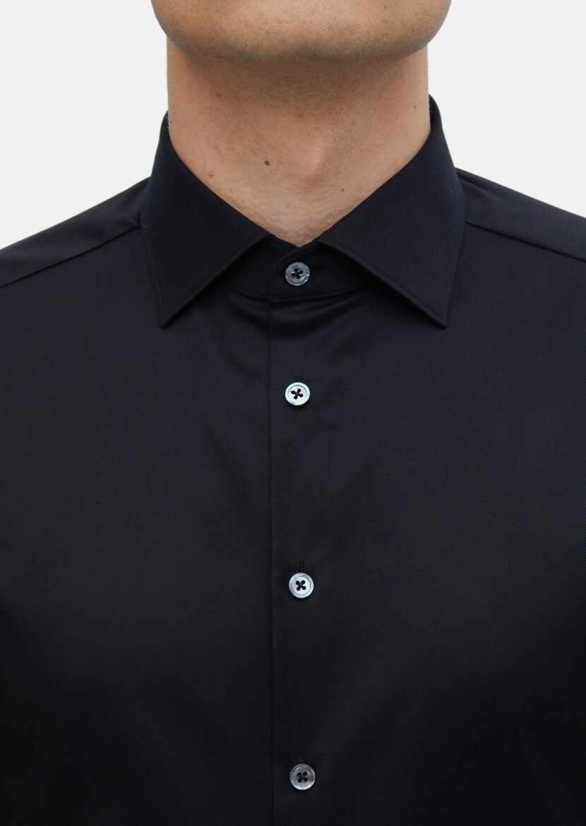 Black Regular Fit Non Iron Weaving Classical 100% Cotton Shirt - 3