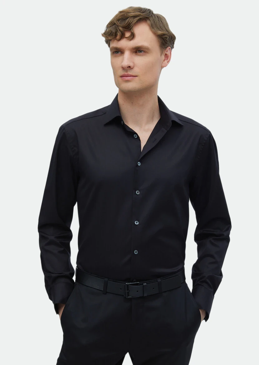 Black Regular Fit Non Iron Weaving Classical 100% Cotton Shirt - RAMSEY