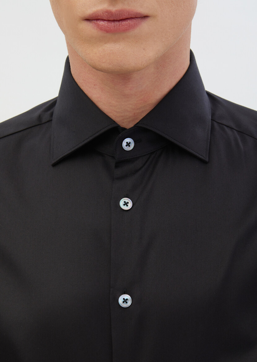 Black Regular Fit Non Iron Weaving Classical 100% Cotton Shirt - 3