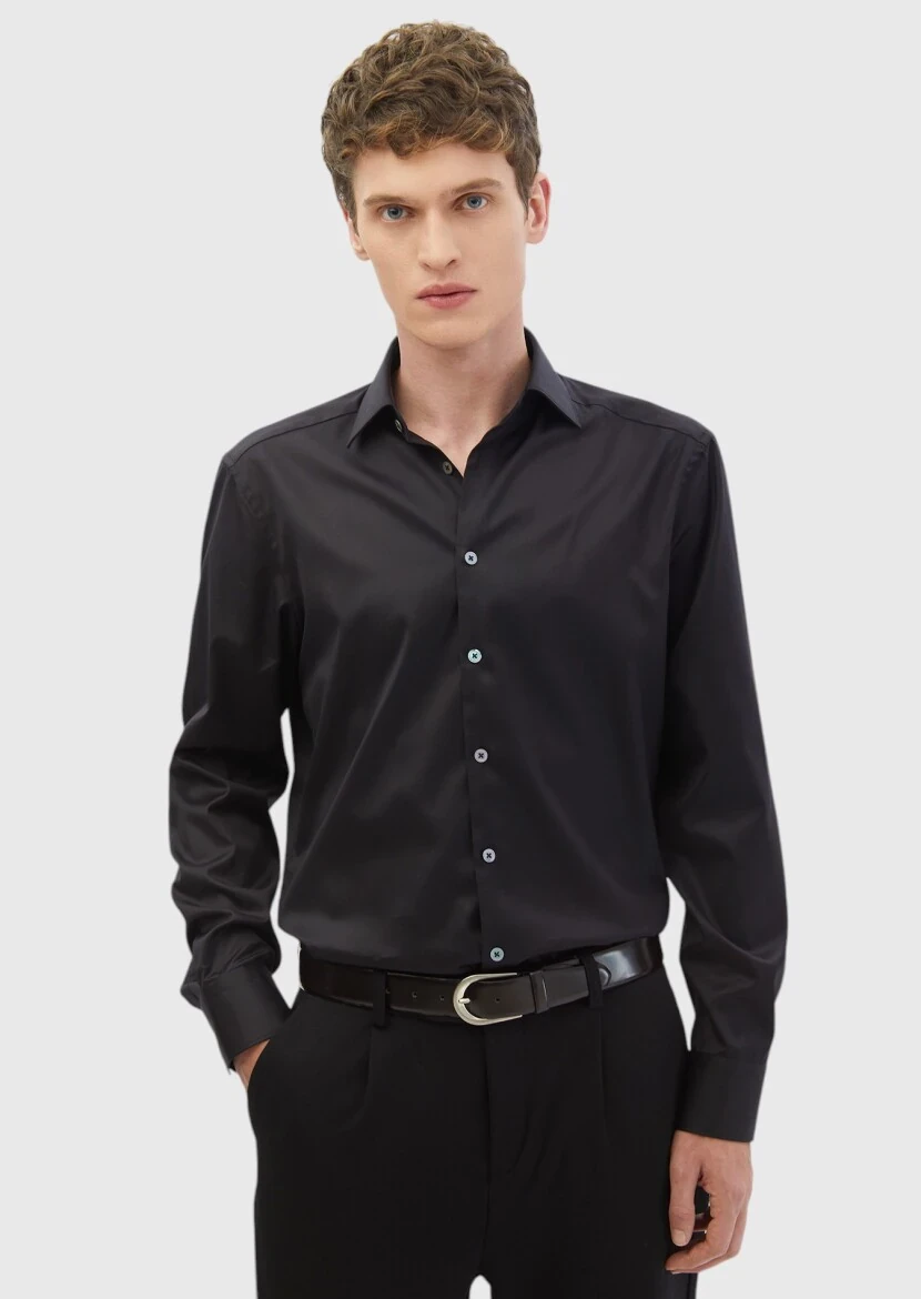 Black Regular Fit Non Iron Weaving Classical 100% Cotton Shirt - RAMSEY