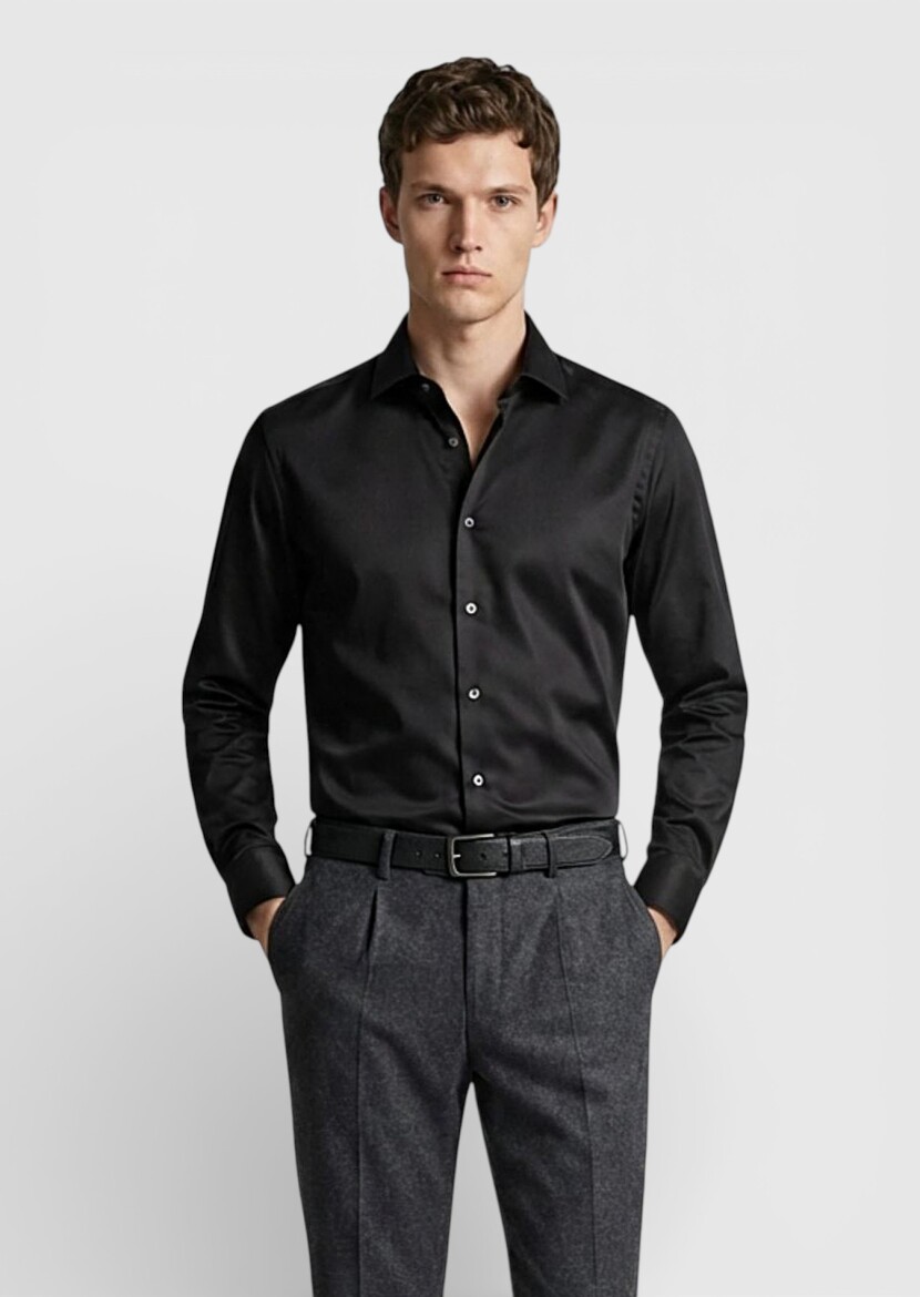 Black Regular Fit Non Iron Weaving Classical 100% Cotton Shirt - RAMSEY
