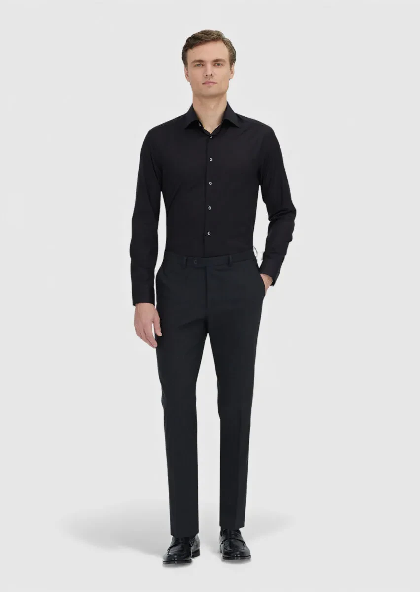 Black Regular Fit Non Iron Weaving Classical 100% Cotton Shirt - 2