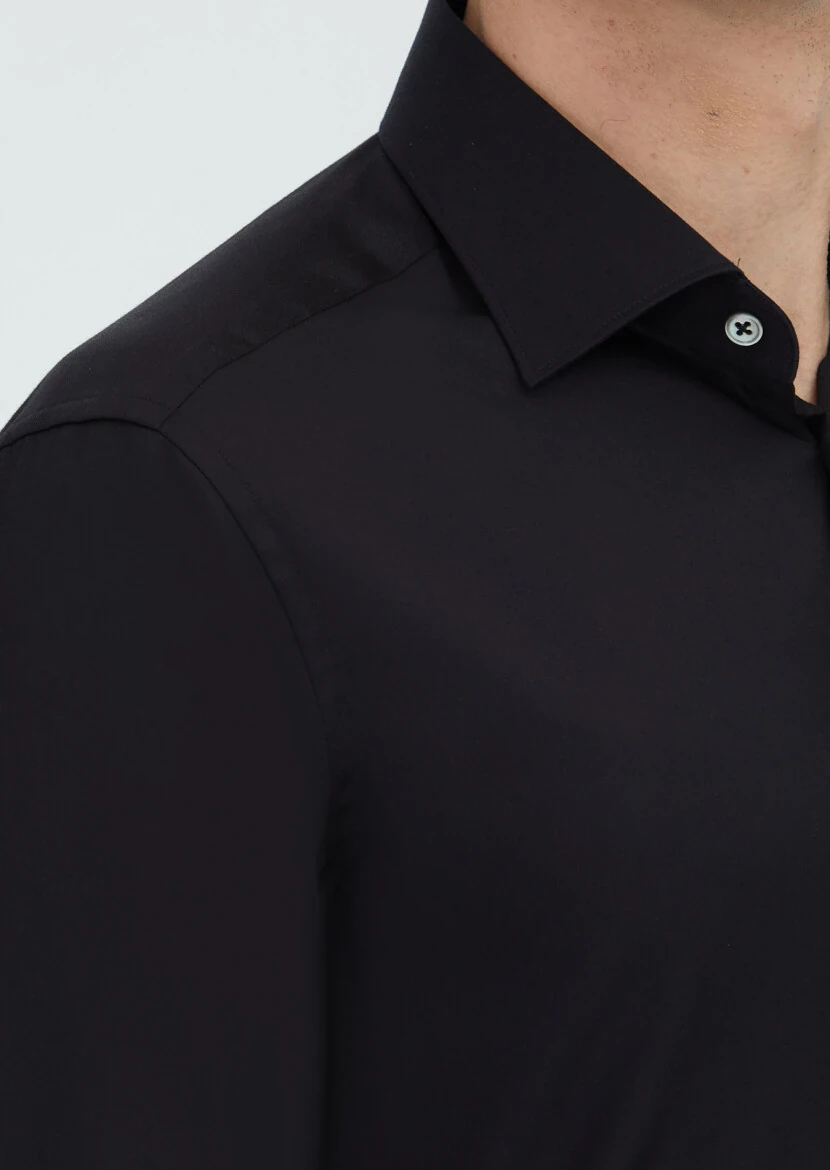 Black Regular Fit Non Iron Weaving Classical 100% Cotton Shirt - 3