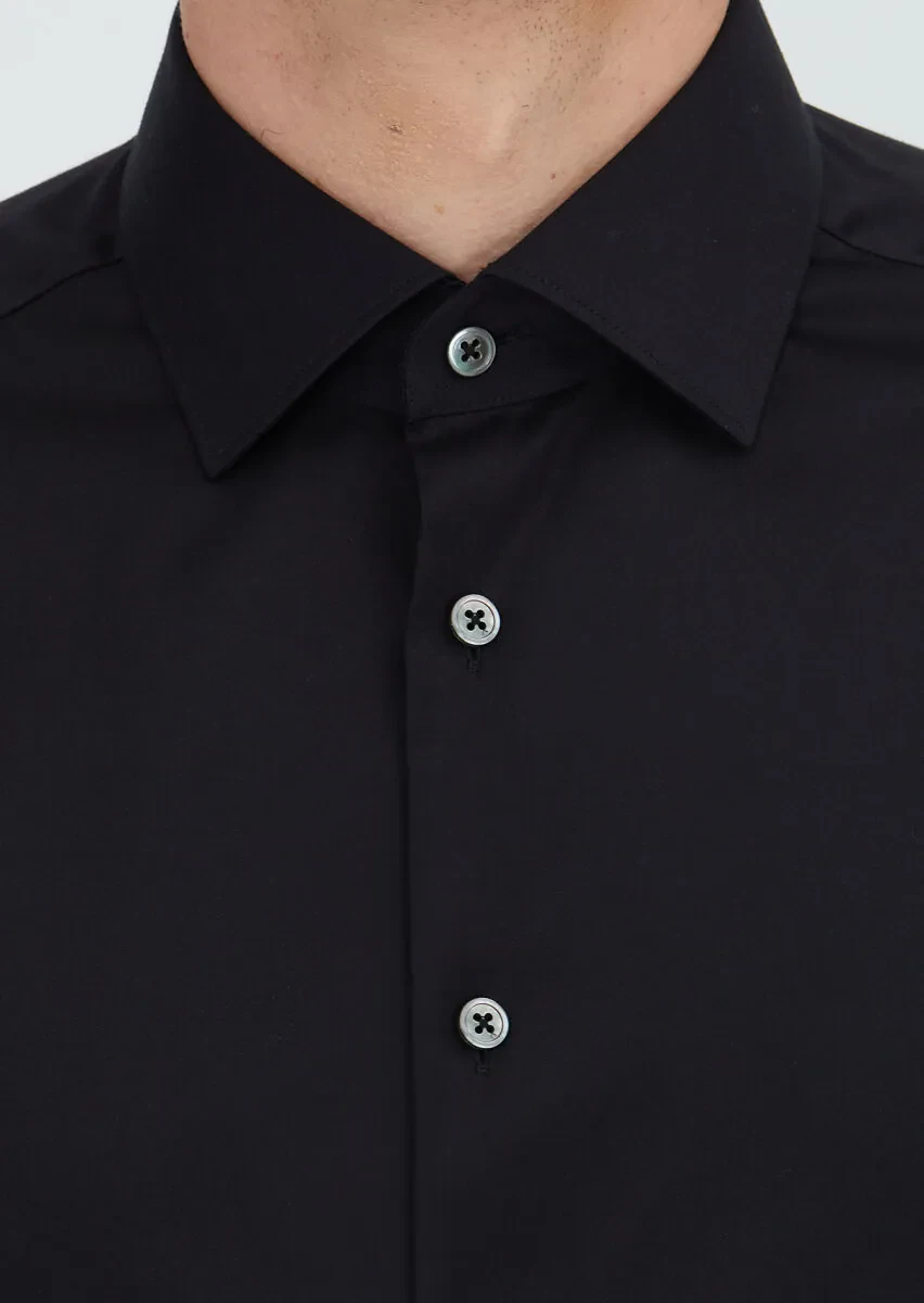 Black Regular Fit Non Iron Weaving Classical 100% Cotton Shirt - 4