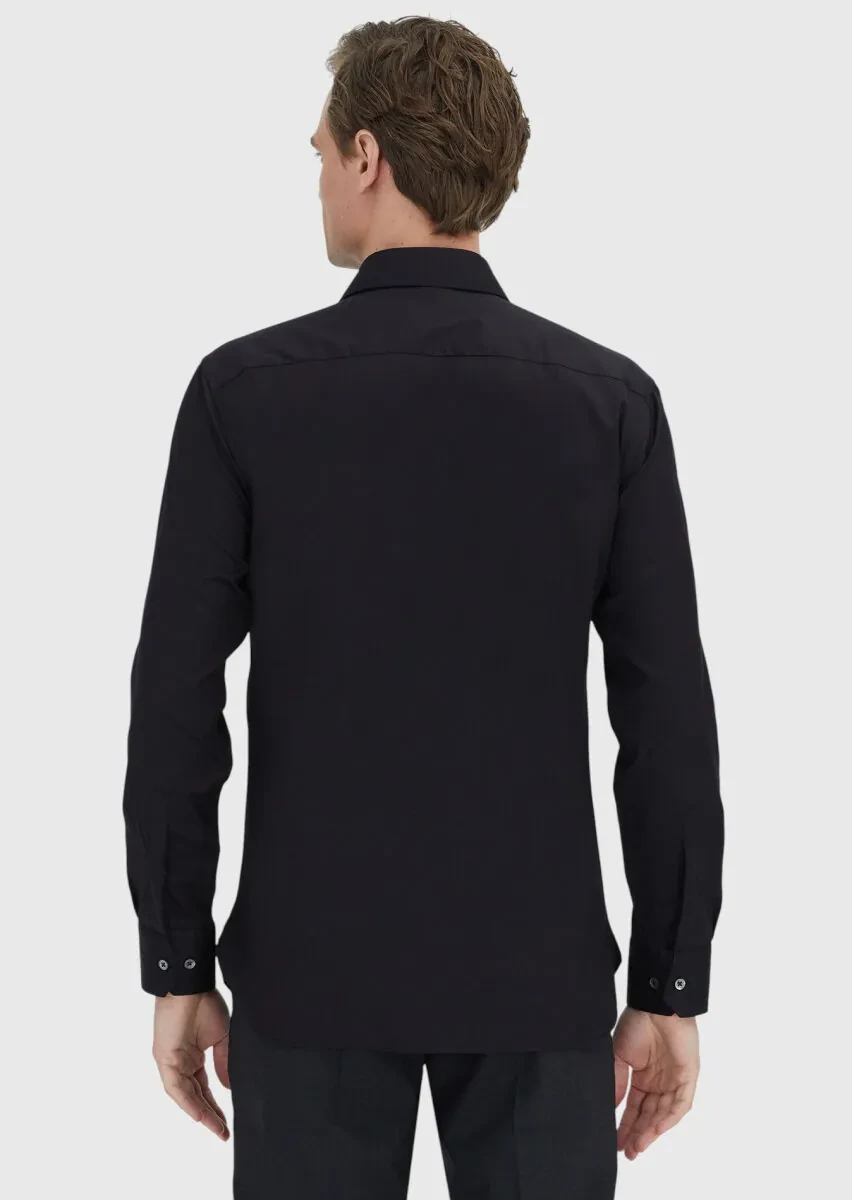 Black Regular Fit Non Iron Weaving Classical 100% Cotton Shirt - 5
