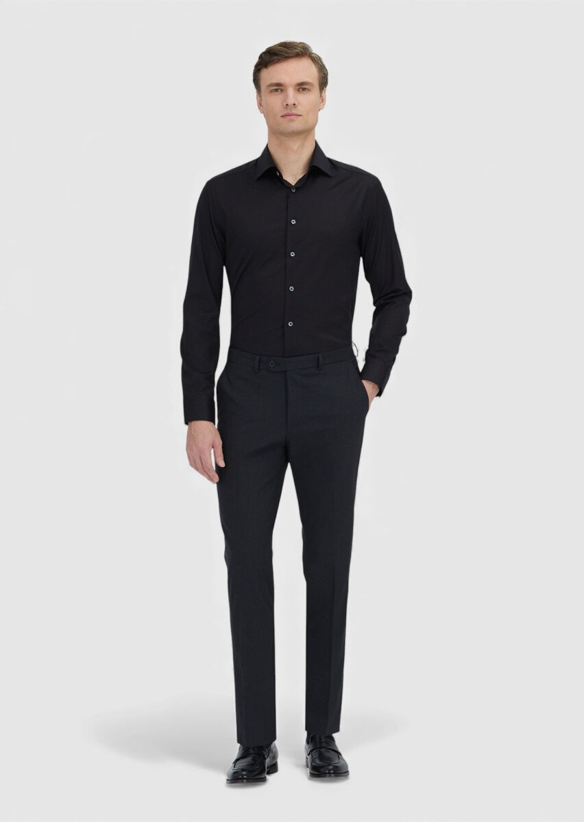 Black Regular Fit Non Iron Weaving Classical 100% Cotton Shirt - 2