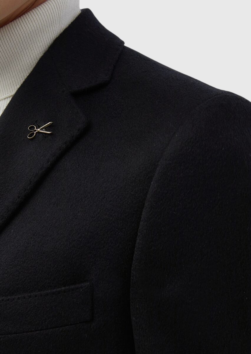 Black Regular Fit Shawl Collar Classical Weaving Overcoat - 7