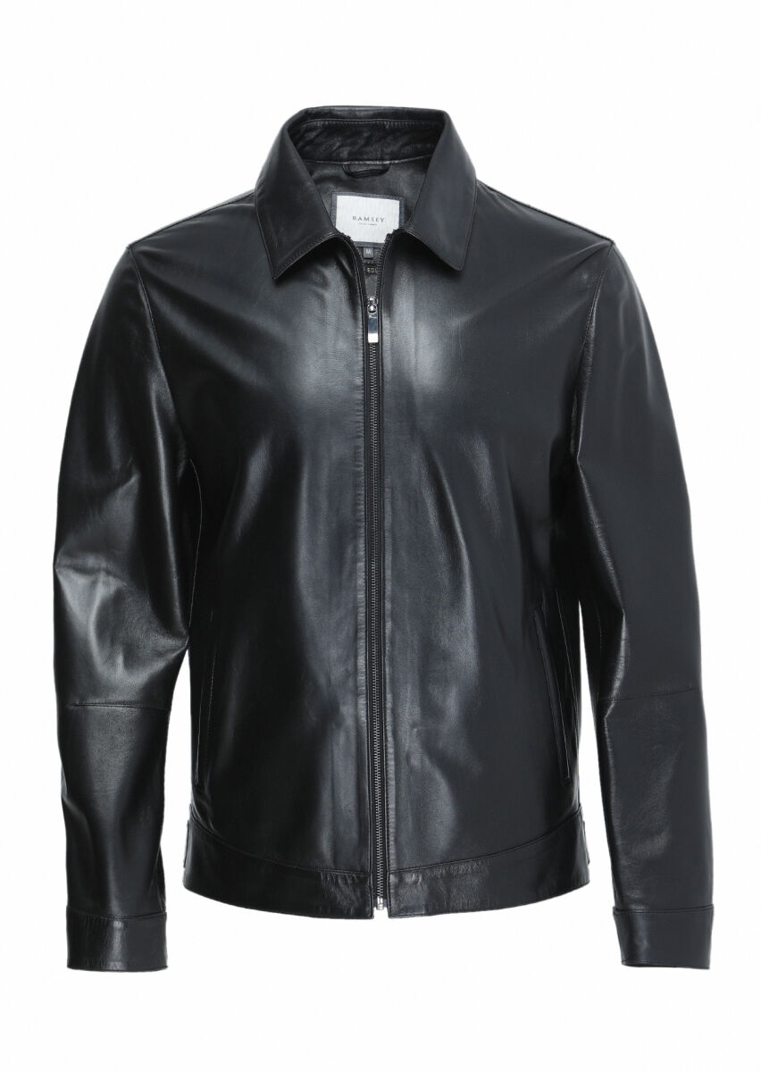 Black Regular Fit Shirt Collar Casual Leather Leather Coat - 6