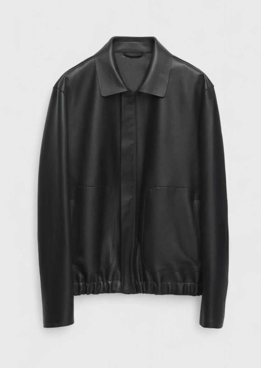 Black Regular Fit Shirt Collar Casual Sheep Leather Leather Coat - 7