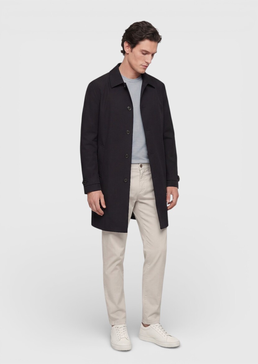 Black Regular Fit Shirt Collar Casual Technical Rain Coat - 3