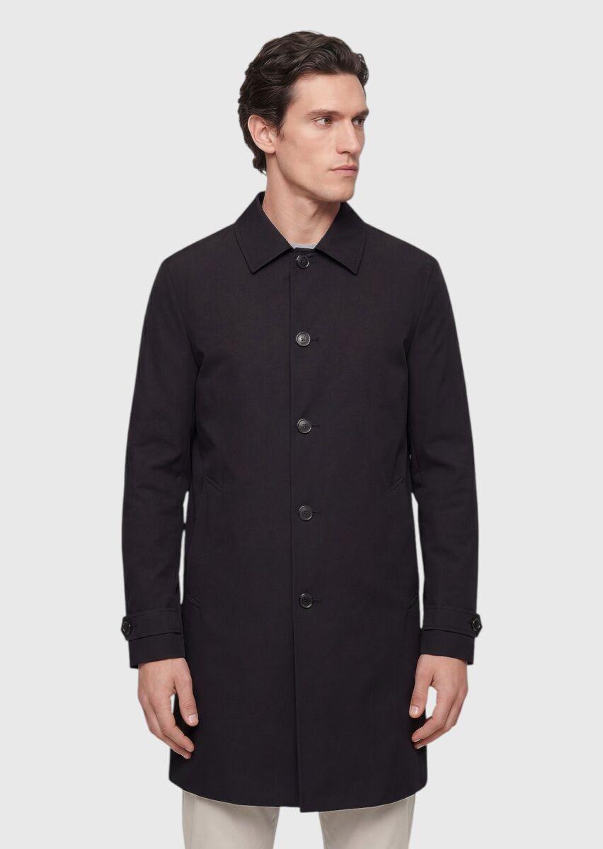 Black Regular Fit Shirt Collar Casual Technical Rain Coat - 4