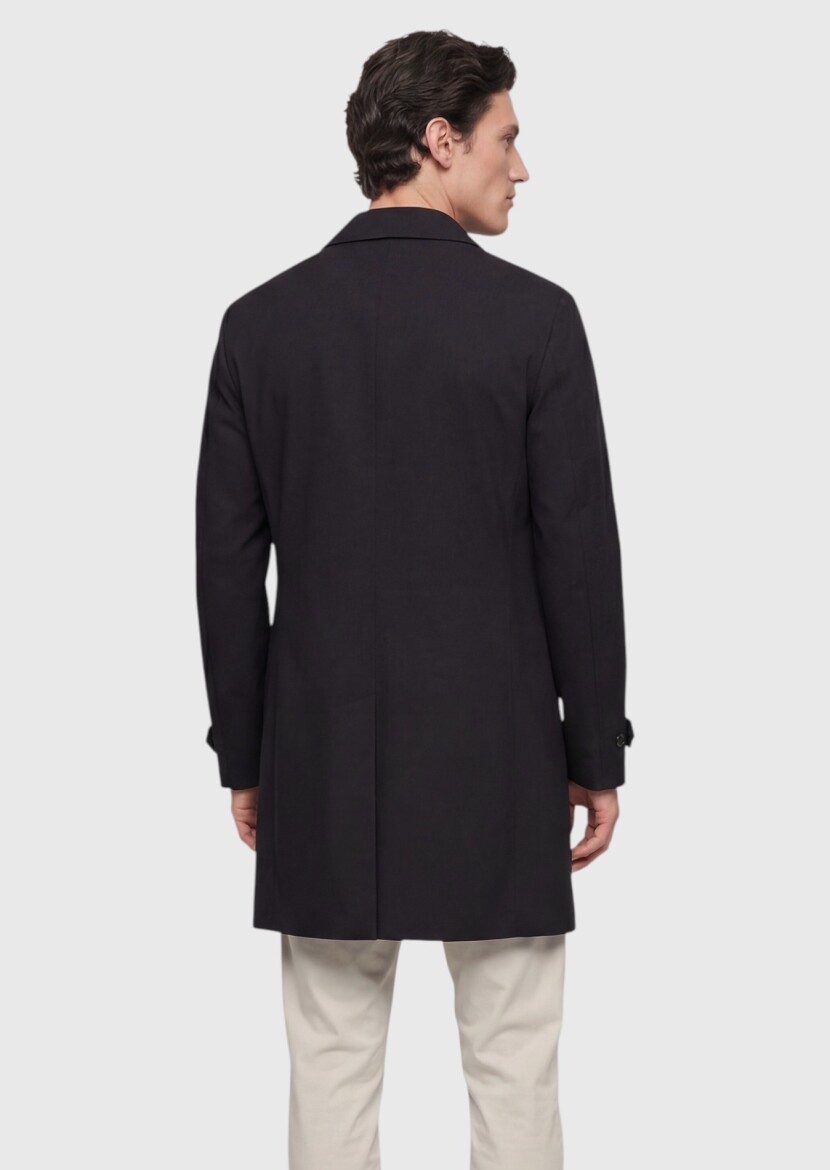 Black Regular Fit Shirt Collar Casual Technical Rain Coat - 5