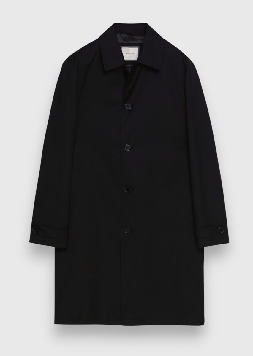 Black Regular Fit Shirt Collar Casual Technical Rain Coat - 6