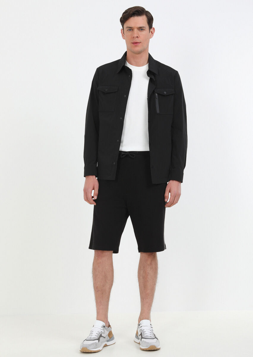 Black Regular Fit Shirt Collar Casual Weaving Coat - 1