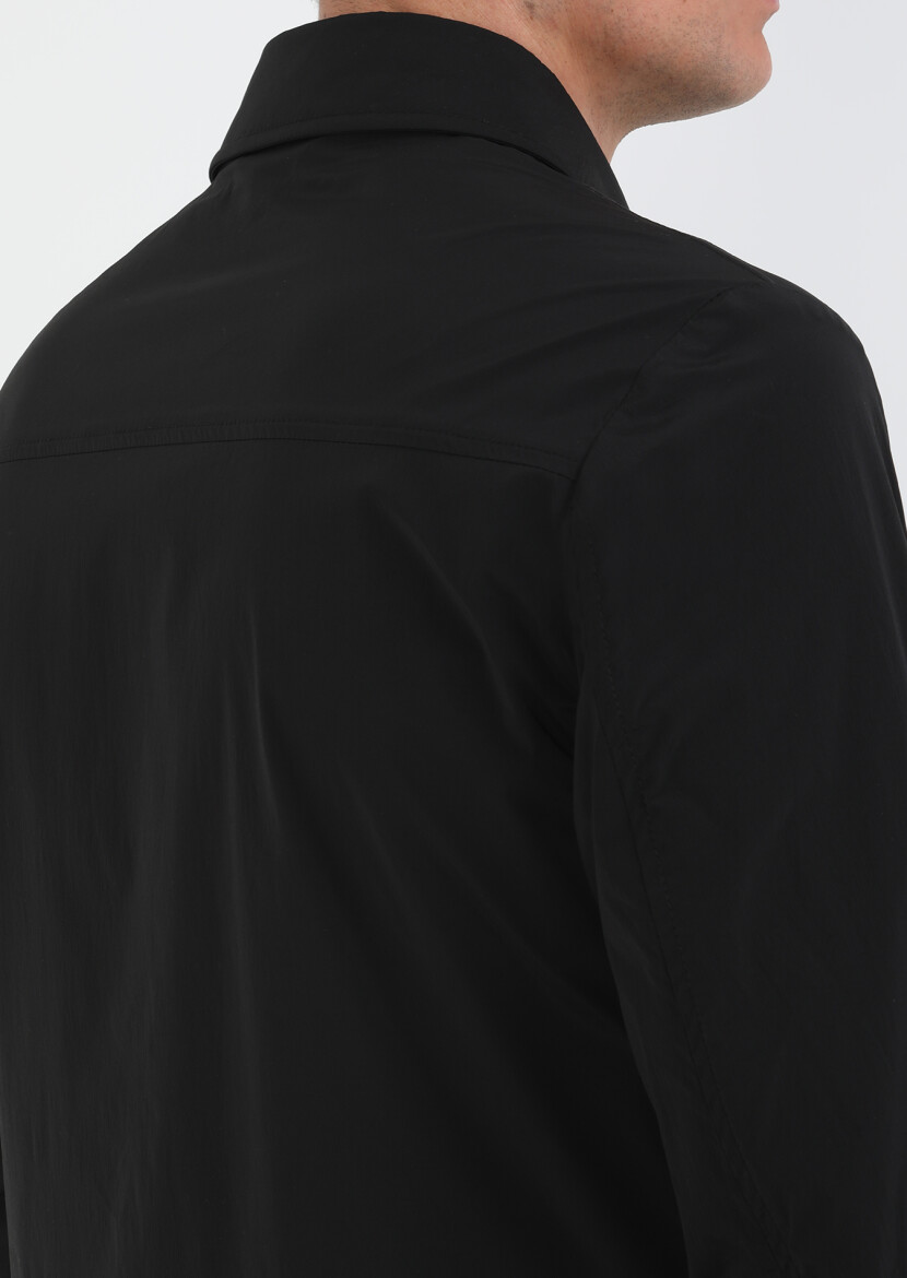 Black Regular Fit Shirt Collar Casual Weaving Coat - 5