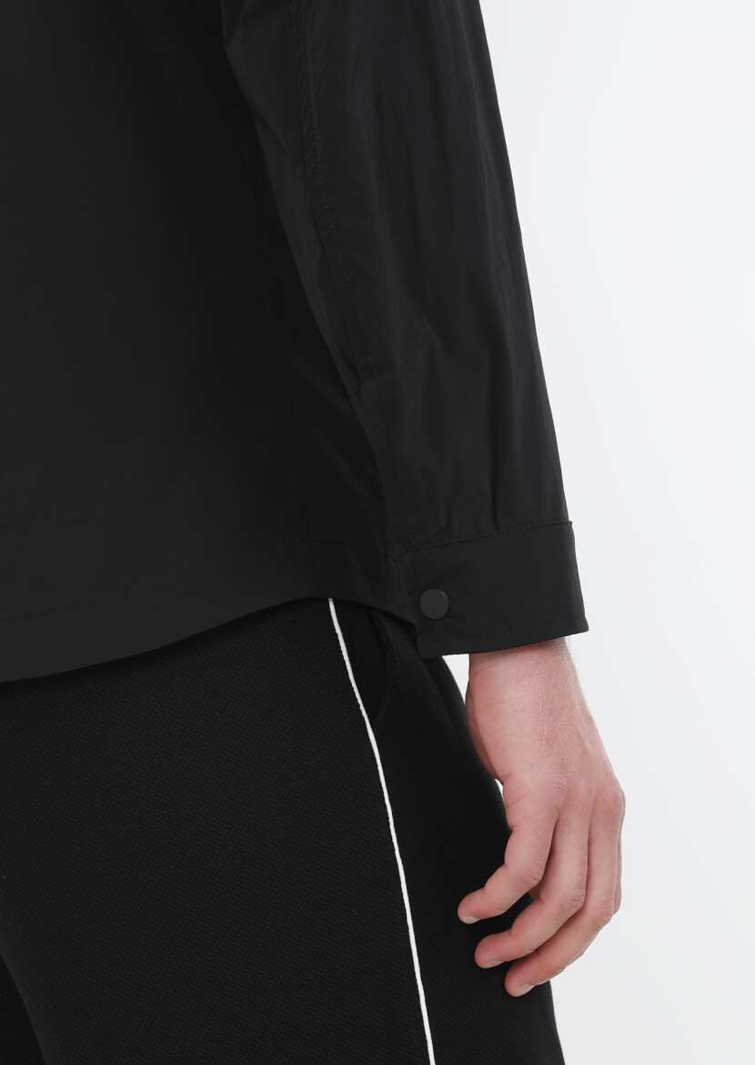 Black Regular Fit Shirt Collar Casual Weaving Coat - 7