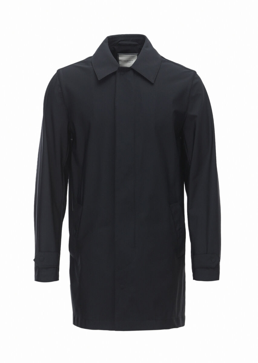 Black Regular Fit Shirt Collar Casual Weaving Rain Coat - 1