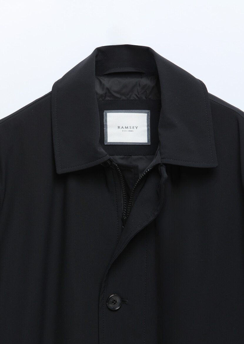 Black Regular Fit Shirt Collar Casual Weaving Rain Coat - 8