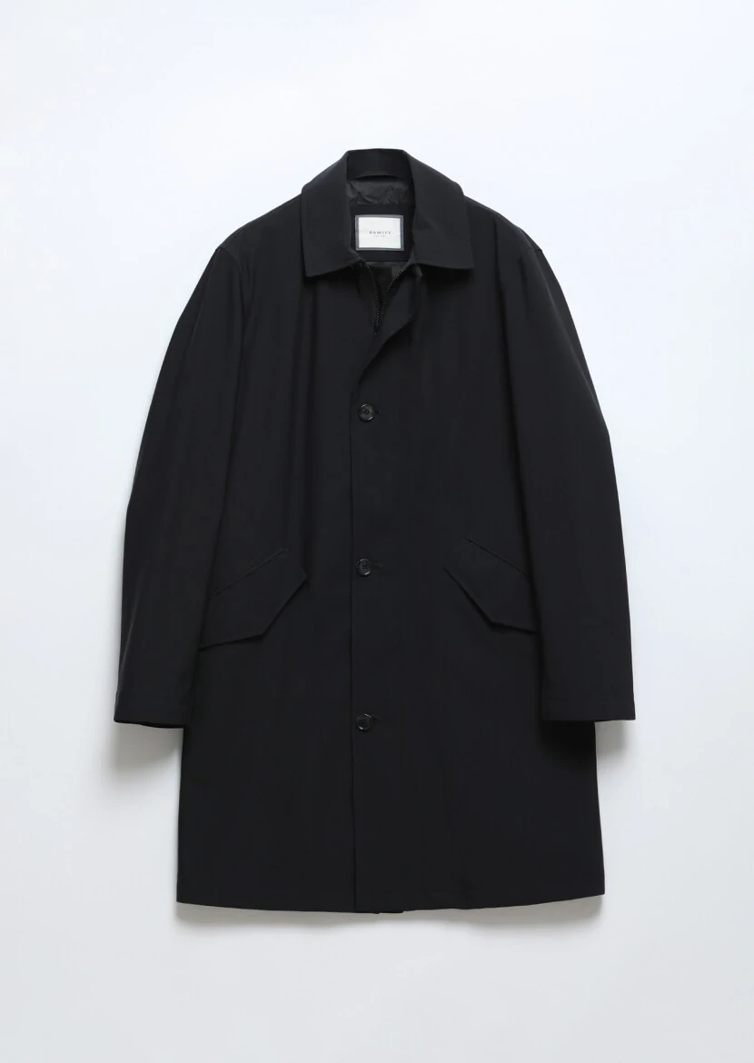 Black Regular Fit Shirt Collar Casual Weaving Rain Coat - 7