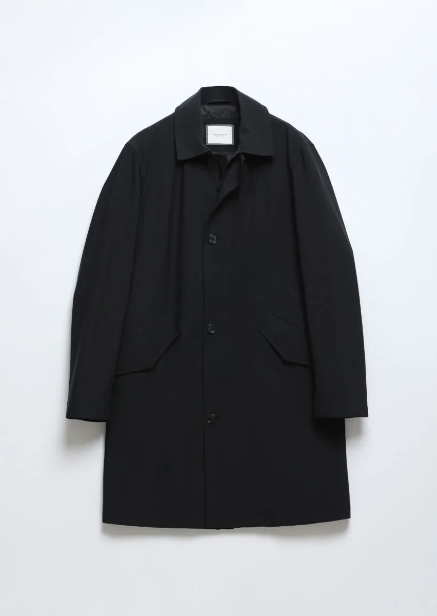 Black Regular Fit Shirt Collar Casual Weaving Rain Coat - 7