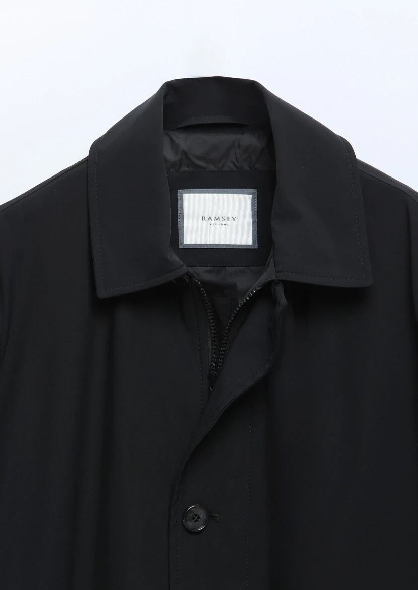 Black Regular Fit Shirt Collar Casual Weaving Rain Coat - 8