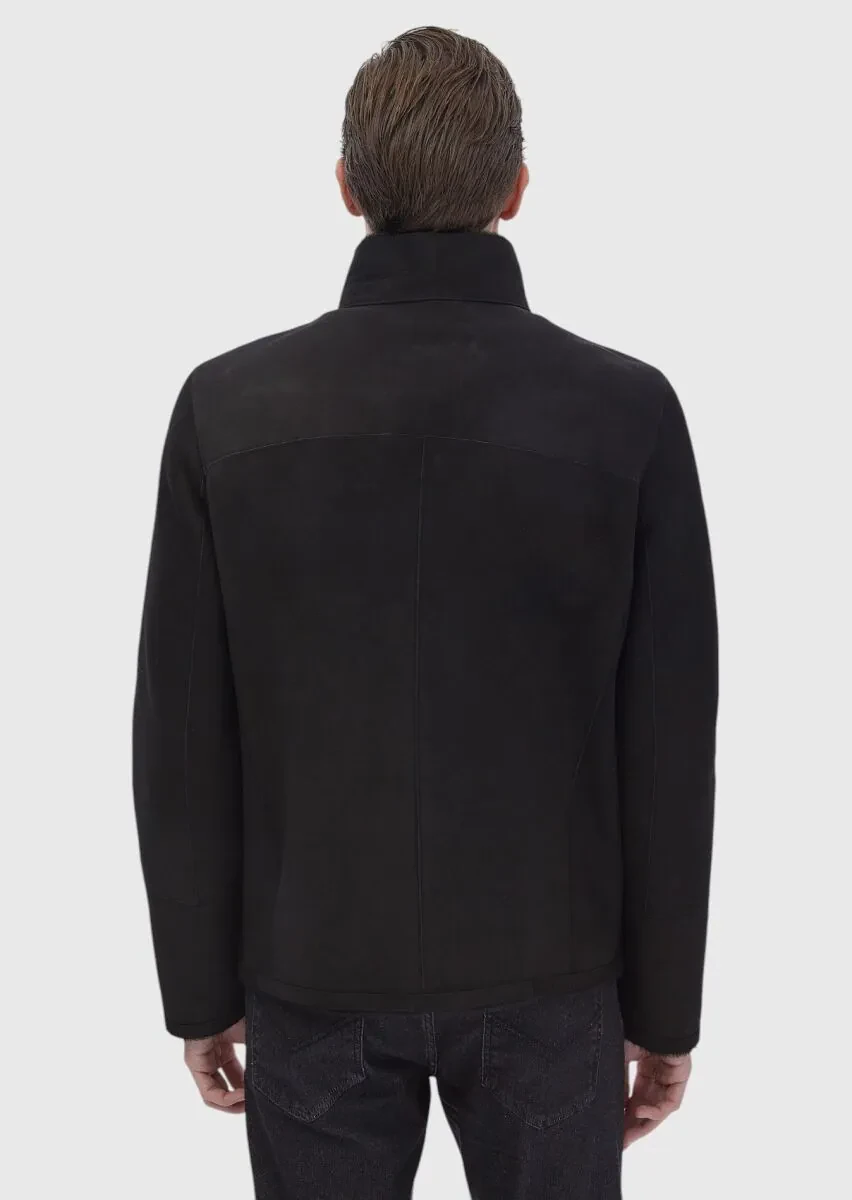 Black Regular Fit Turtleneck Casual Fur Leather Coat - 8