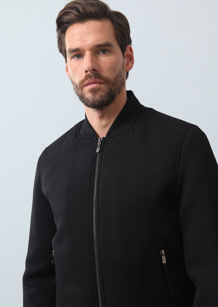 Black Regular Fit Turtleneck Casual Weaving Coat - 1