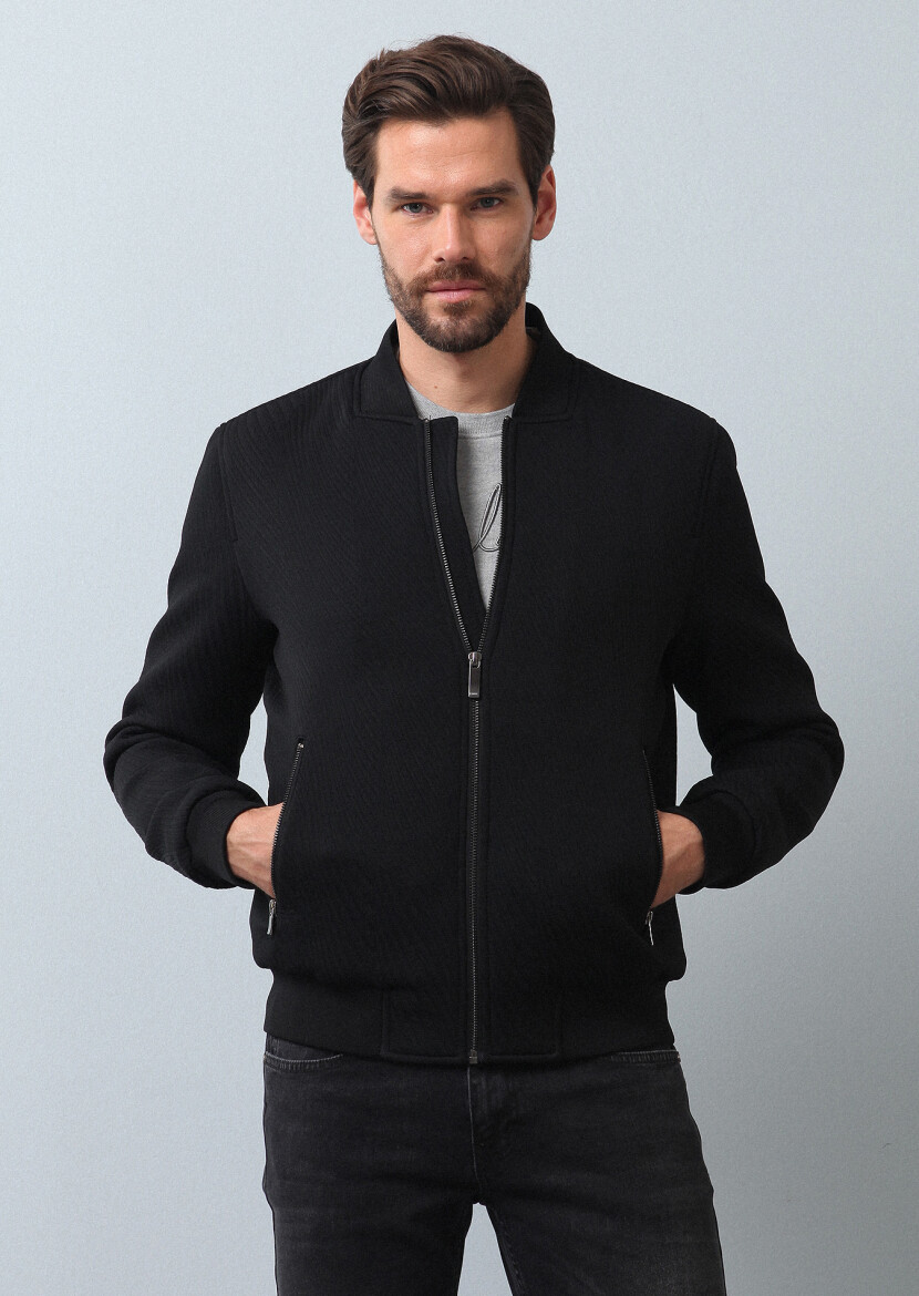 Black Regular Fit Turtleneck Casual Weaving Coat 
