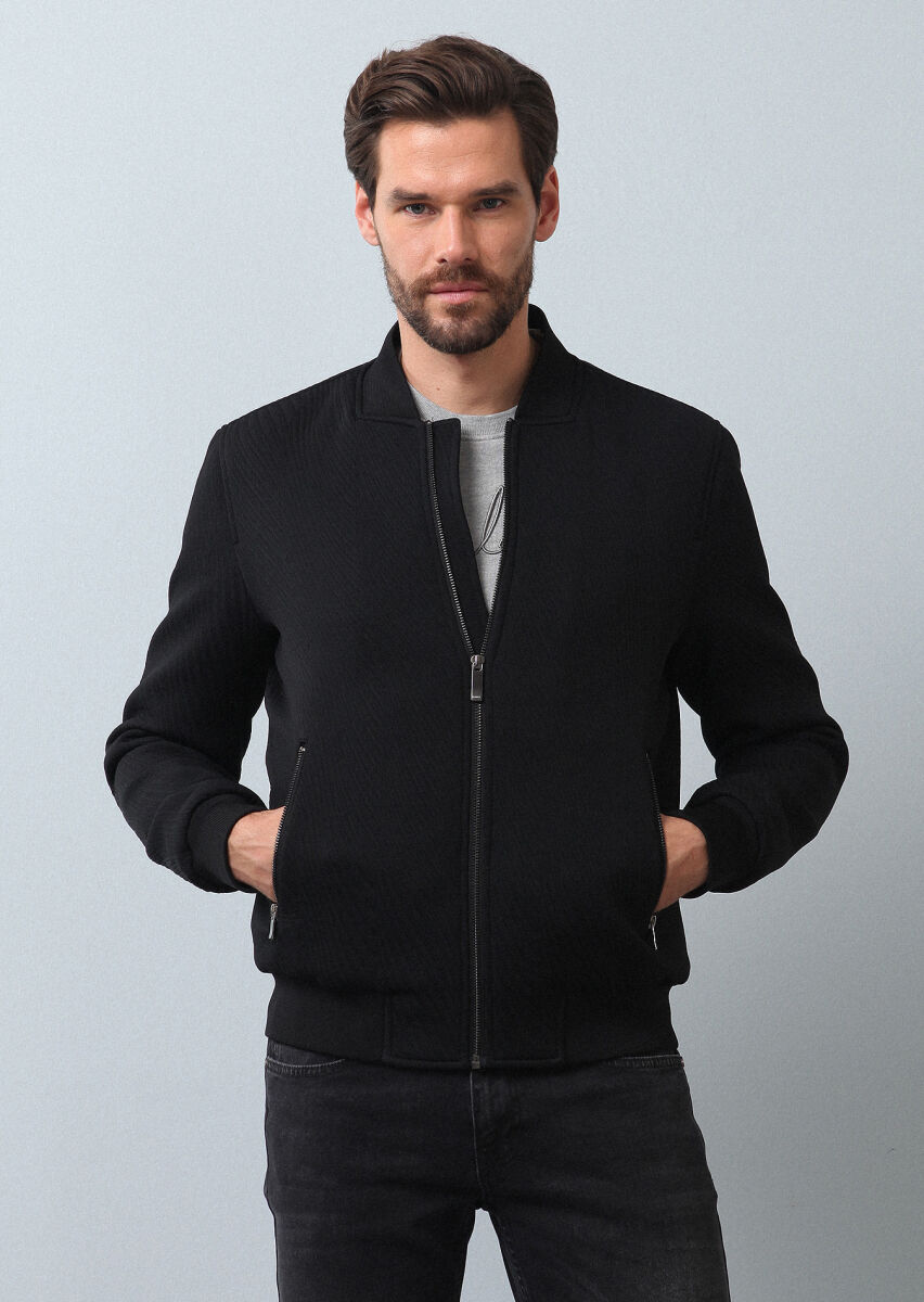 Black Regular Fit Turtleneck Casual Weaving Coat - 2