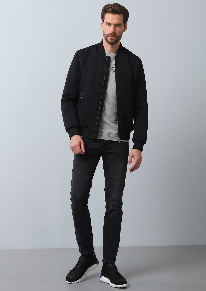 Black Regular Fit Turtleneck Casual Weaving Coat - 3