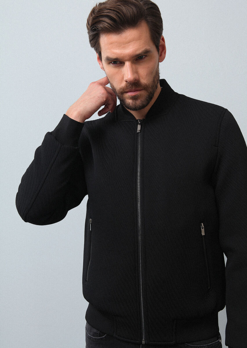 Black Regular Fit Turtleneck Casual Weaving Coat - 4