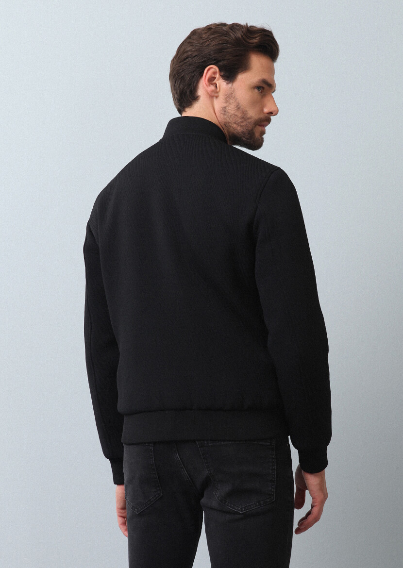 Black Regular Fit Turtleneck Casual Weaving Coat - 5