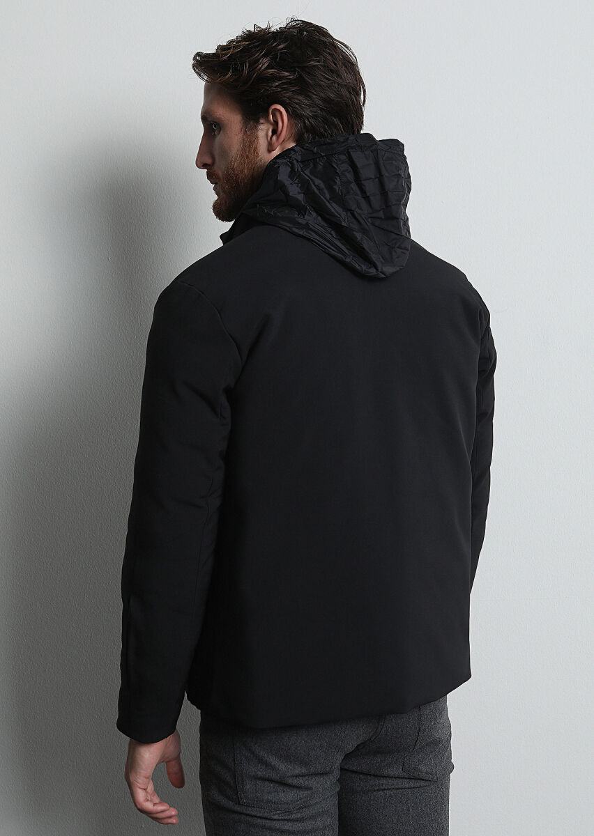 Black Regular Fit Turtleneck Casual Weaving Coat - 5