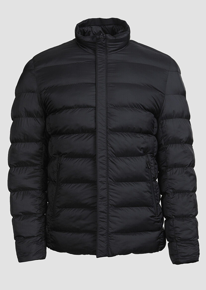 Black Regular Fit Turtleneck Casual Weaving Coat - 8