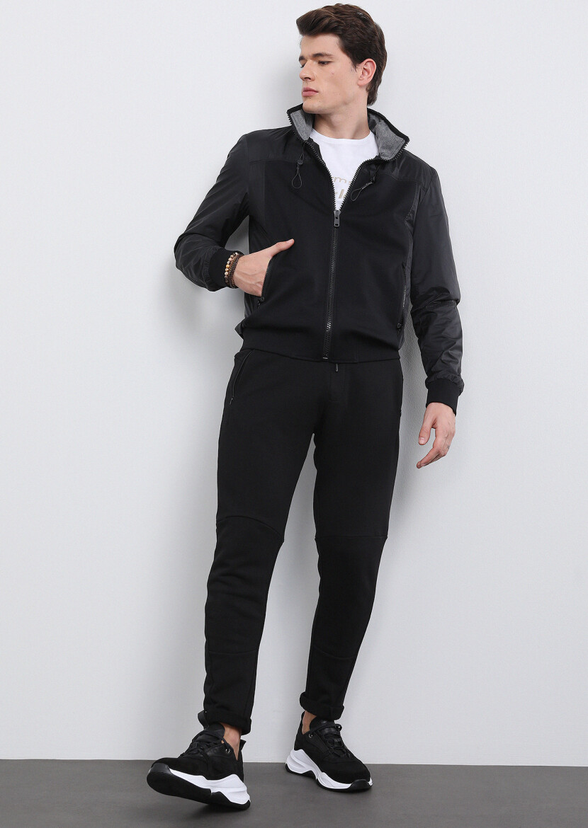 Black Regular Fit Turtleneck Casual Weaving Coat - 1