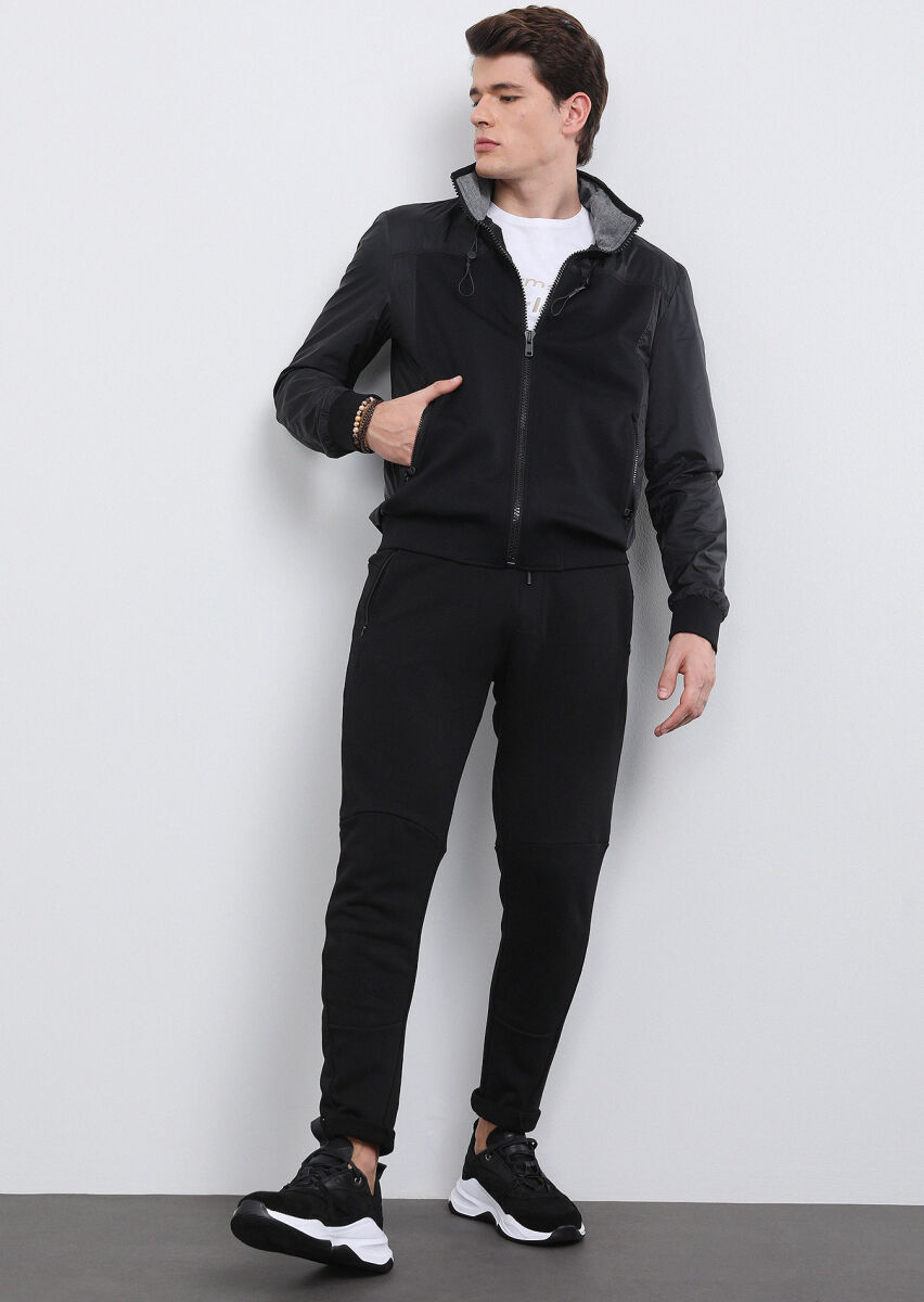 Black Regular Fit Turtleneck Casual Weaving Coat - 1