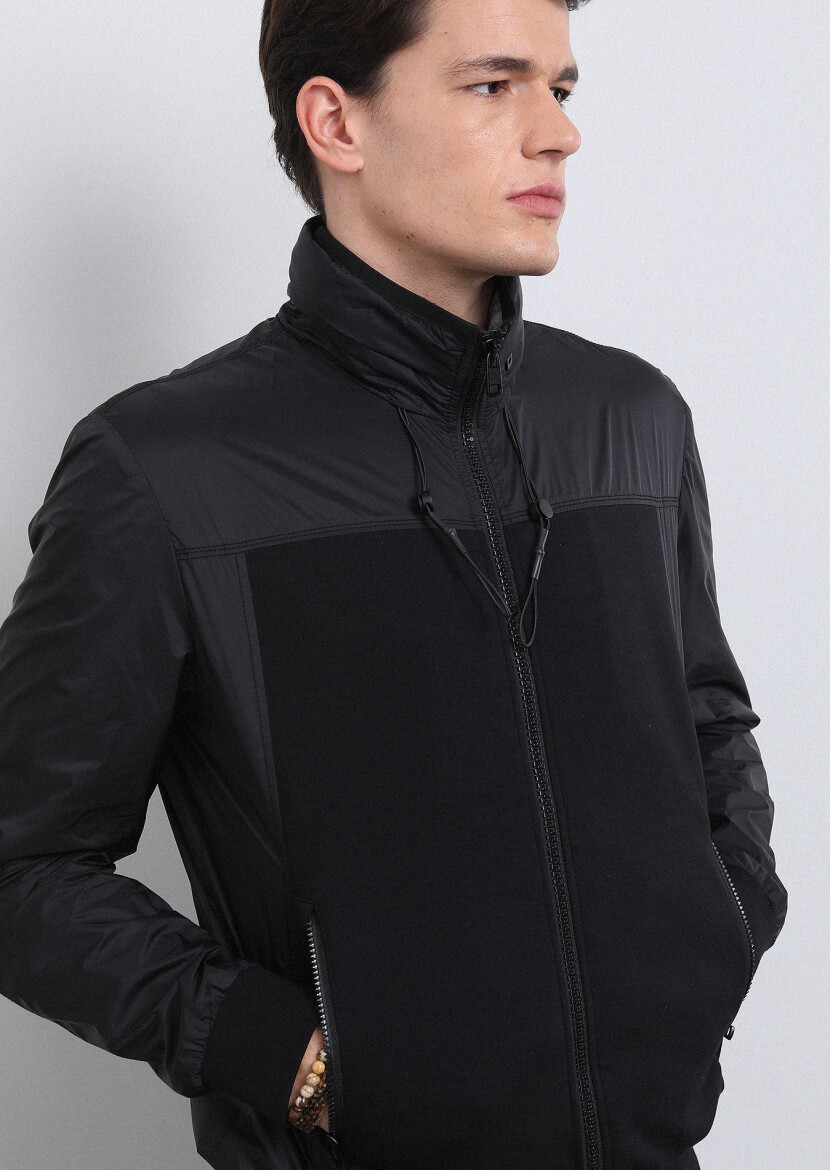 Black Regular Fit Turtleneck Casual Weaving Coat 