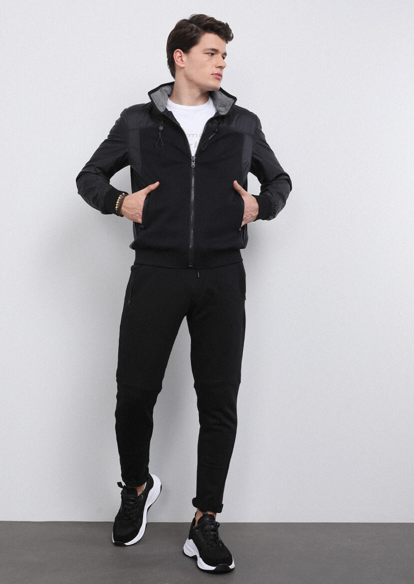 Black Regular Fit Turtleneck Casual Weaving Coat - 3