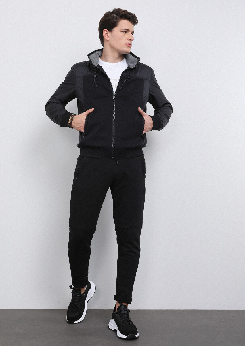 Black Regular Fit Turtleneck Casual Weaving Coat - 3