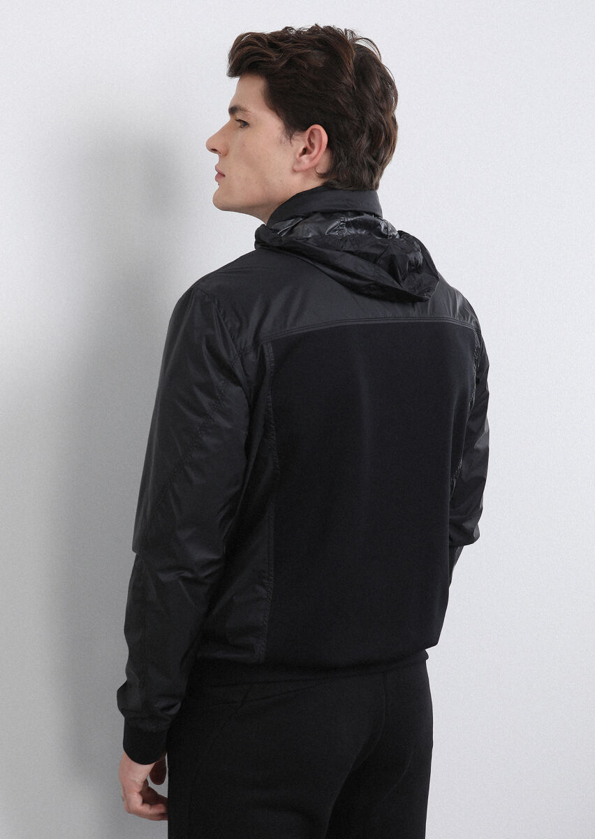 Black Regular Fit Turtleneck Casual Weaving Coat - 5