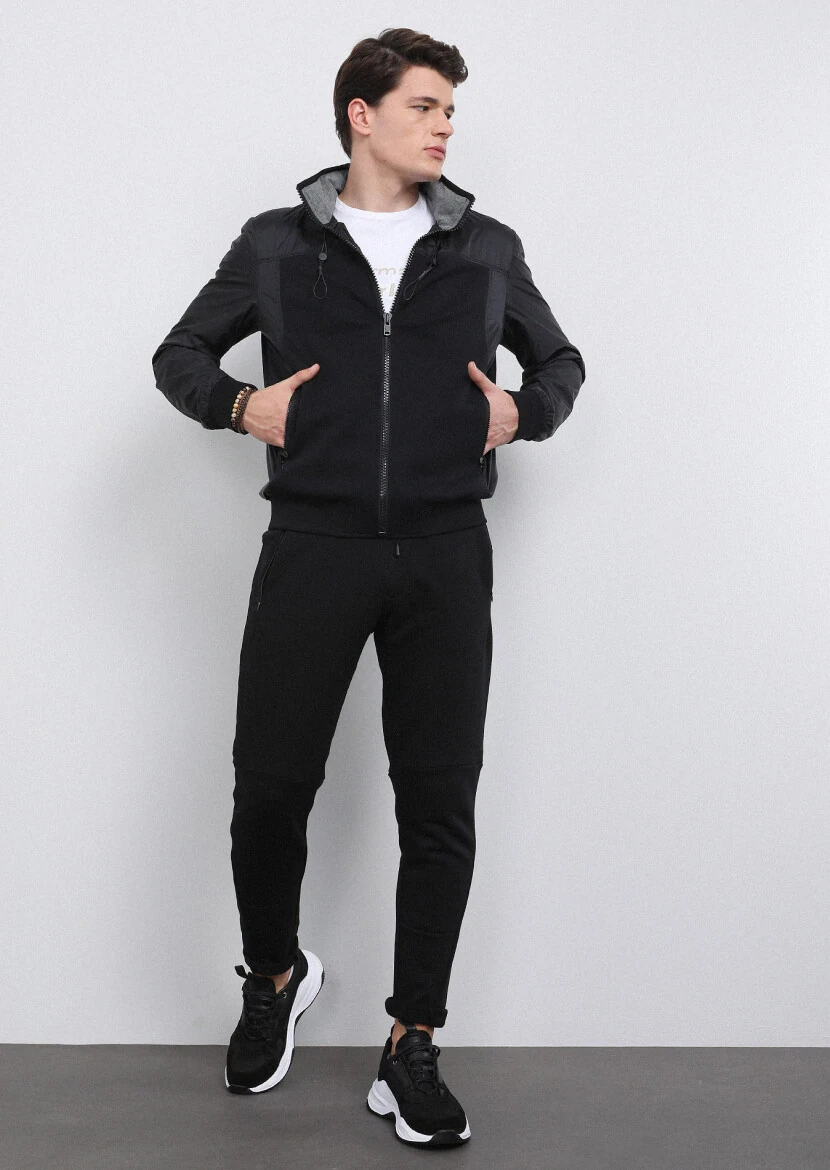 Black Regular Fit Turtleneck Casual Weaving Coat - 3