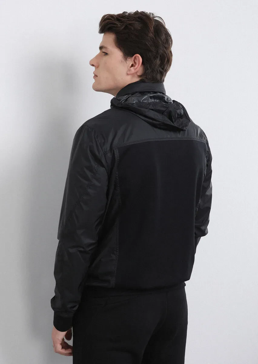 Black Regular Fit Turtleneck Casual Weaving Coat - 5