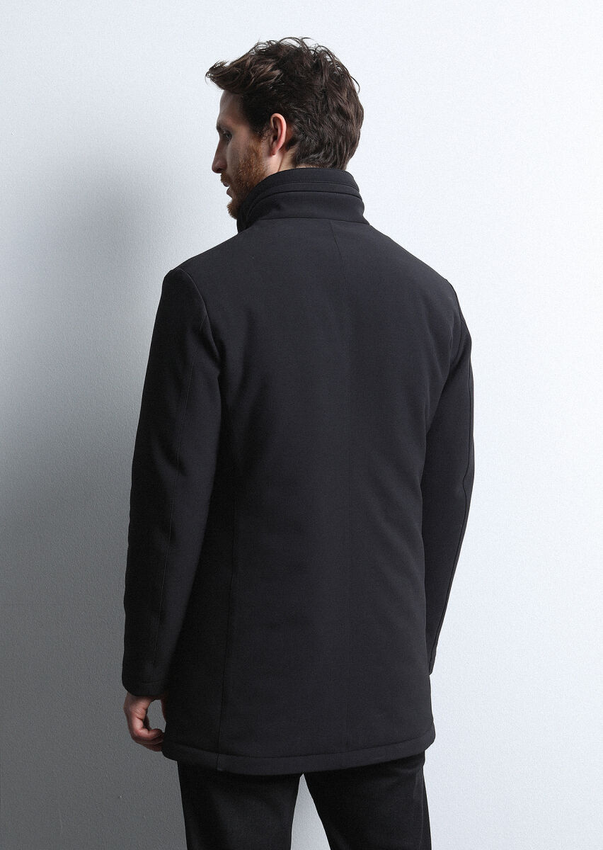 Black Regular Fit Turtleneck Casual Weaving Coat - 5